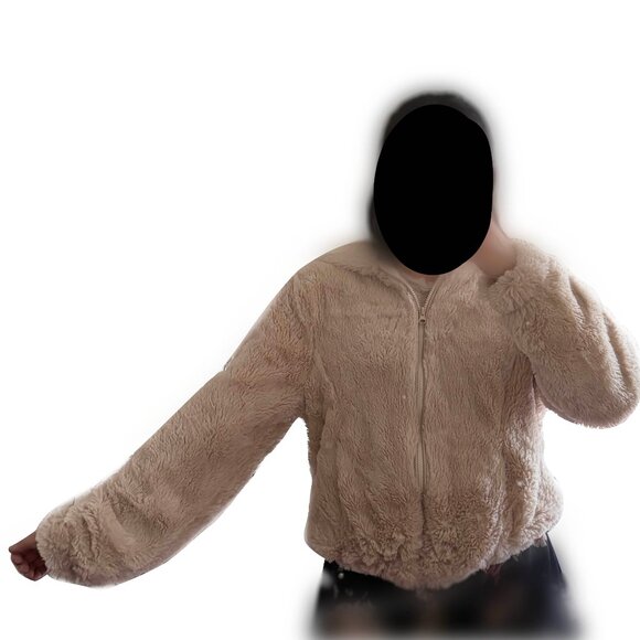 Ambiance Outerwear - Fluffy Faux Fur Hoodie Jacket - Cream/Light Tan - M - Picture 13 of 13